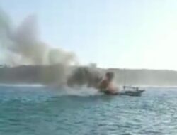 Perahu Nelayan Ujunggenteng Terbakar di Perairan Perbatasan Sukabumi- Cianjur