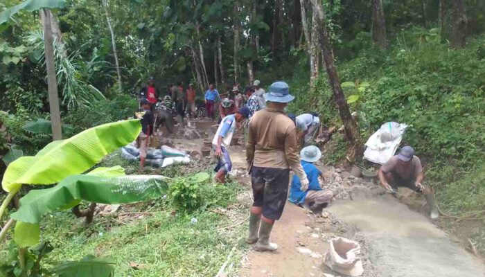 Gotong Royong Perbaiki Jalan Kabupaten, Warga Desa Mekarjaya Perkuat Kebersamaan
