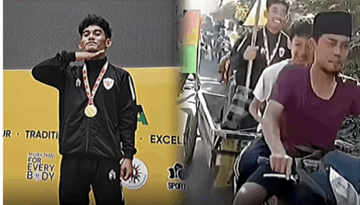 Raih Mendali Emas di Vietnam, Atlet Muaythai Ini Diarak Keliling Desa dengan Gerobak