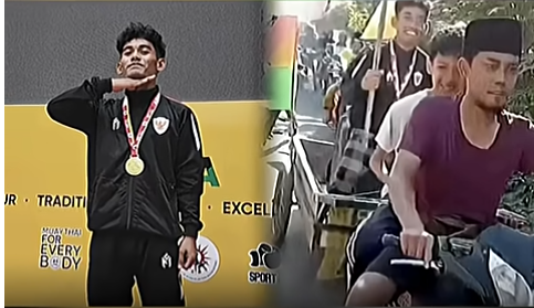 Raih Mendali Emas di Vietnam, Atlet Muaythai Ini Diarak Keliling Desa dengan Gerobak