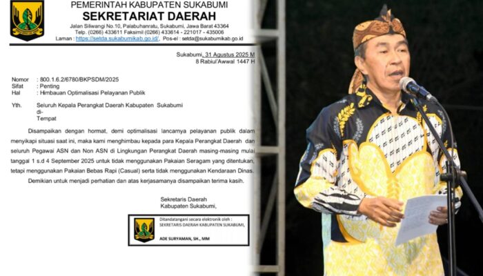 Pemkab Sukabumi Himbau ASN dan Non ASN Gunakan Pakaian Bebas Rapi, Kendaraan Dinas Tak Boleh Dipakai