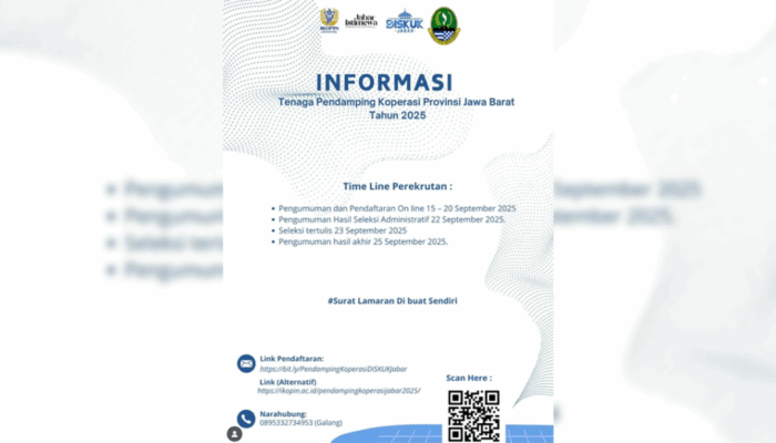 Lowongan Tenaga Pendamping Koperasi Jawa Barat, Cek Linknya Disini!