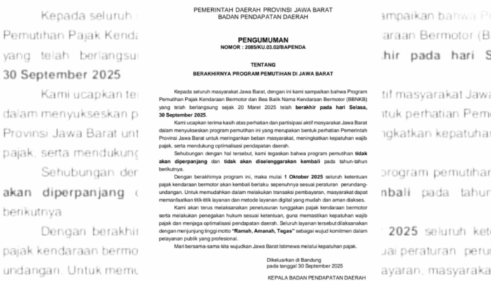 Program Pemutihan Pajak Kendaraan di Jawa Barat Resmi Berakhir, Tidak Akan Diperpanjang