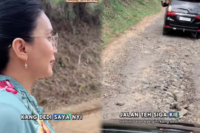 . Video Jalan Cikidang Sukabumi menampilkan warga bernama Nyi Iroh atau yang dikenal sebagai “Dewan Oneng”, yang sebenarnya adalah Anggota DPR RI, Rieke Diah Pitaloka. 