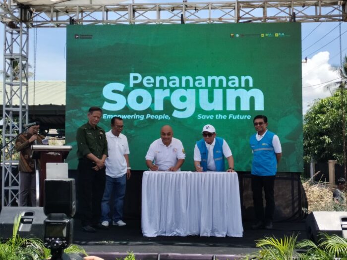Peluncuran program penanaman sorgum seluas 10 hektare di Kampung Cipatuguran, Kecamatan Palabuhanratu, Kabupaten Sukabumi, pada Selasa (25/11/2025).