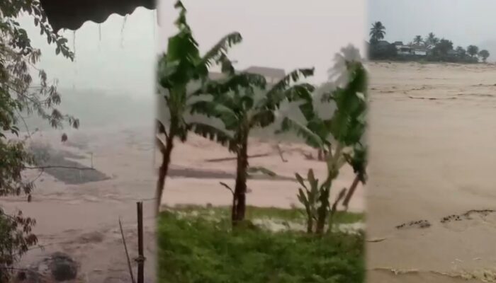 Luapan Sungai Seret Tiang Listrik di Desa Cidadap, Warga Khawatir Air Terus Naik