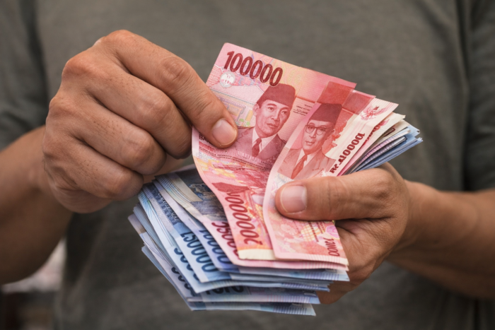 Ilustrasi seorang pria menghitung uang.