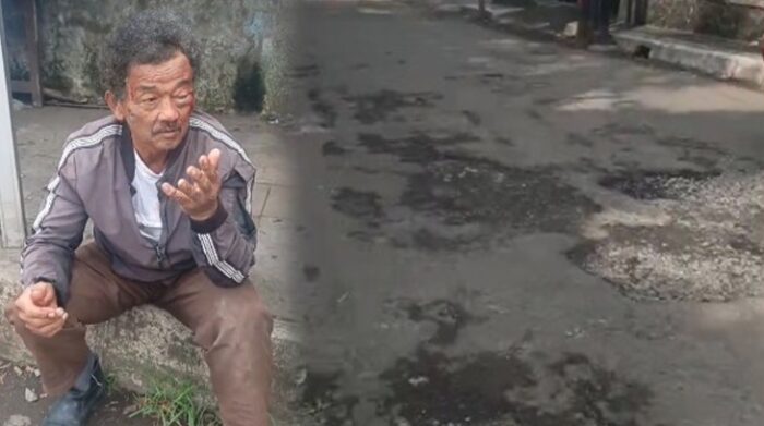 Kondisi korban yang terjatuh akibat jalan rusak di Ciaul Pasir, Kota Sukabumi.