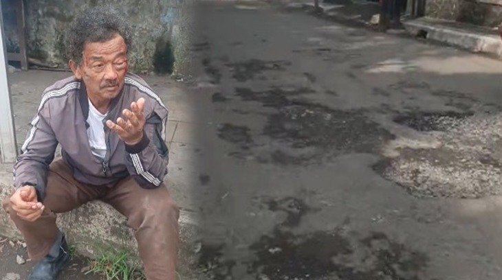 Kondisi korban yang terjatuh akibat jalan rusak di Ciaul Pasir, Kota Sukabumi.