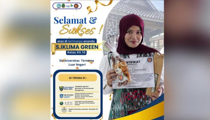 Membanggakan! Iklima Green Siswi SMAN 4 Kota Sukabumi Lolos 4 Universitas Internasional Sekaligus
