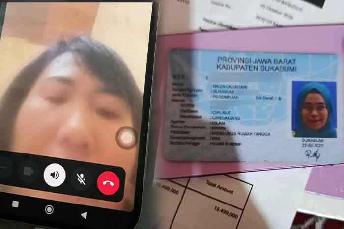 Foto KTP Warga Sukabumi dan tampang pelaku penipuan saat melakukan panggilan video dengan korban.