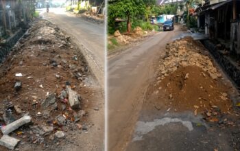 Sisa Material Proyek Drainase Dikeluhkan Warga, Bahu Jalan Jampangkulon–Cikaso Dipenuhi Tanah Galian