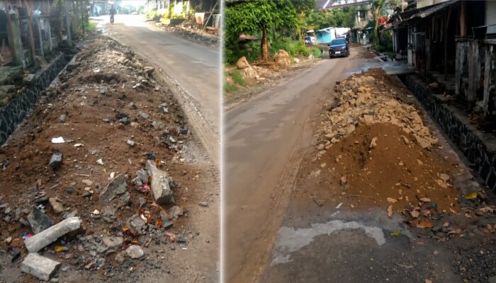 Sisa Material Proyek Drainase Dikeluhkan Warga, Bahu Jalan Jampangkulon–Cikaso Dipenuhi Tanah Galian