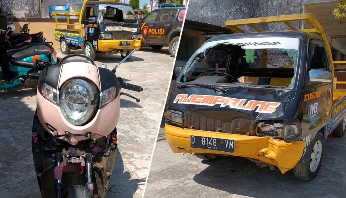 Pick Up Suzuki Carry dan Honda Scoopy Bertabrakan di Jampangkulon, Dua Orang Dilarikan ke Rumah Sakit