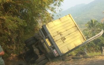 Diduga Rem Blong, Truk Colt Diesel Terperosok di Jalur Cikidang–Palabuhanratu