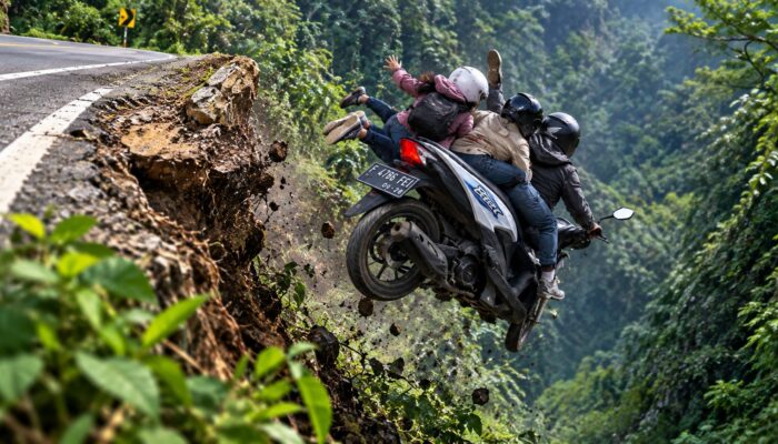 Rem Diduga Blong, Motor Berisi Tiga Orang Terjun ke Jurang di Cipecang