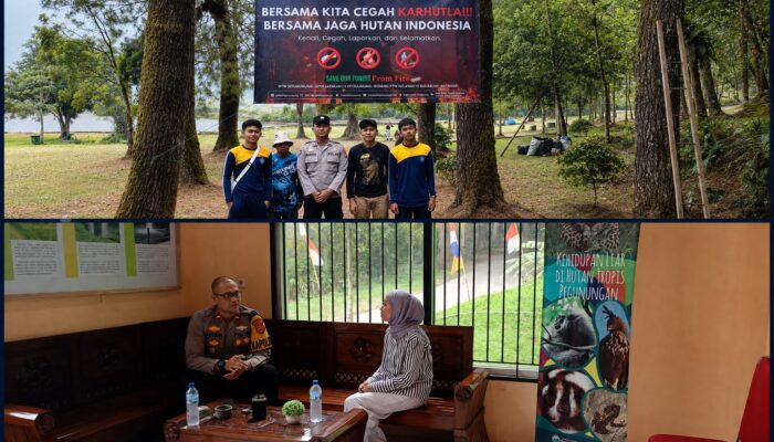 Cegah Karhutla, Polsek Kadudampit Gencarkan Edukasi dan Pasang Spanduk di Situ Gunung